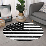 Monochrome Grunge American Flag Print Round Rug