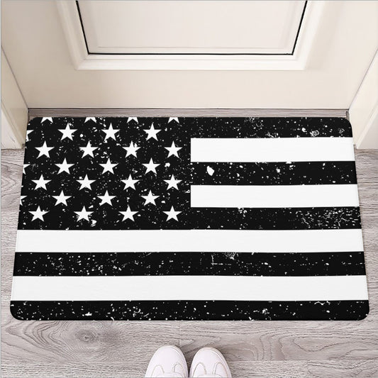 Monochrome Grunge American Flag Print Rubber Doormat