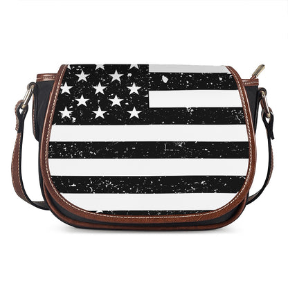 Monochrome Grunge American Flag Print Saddle Bag