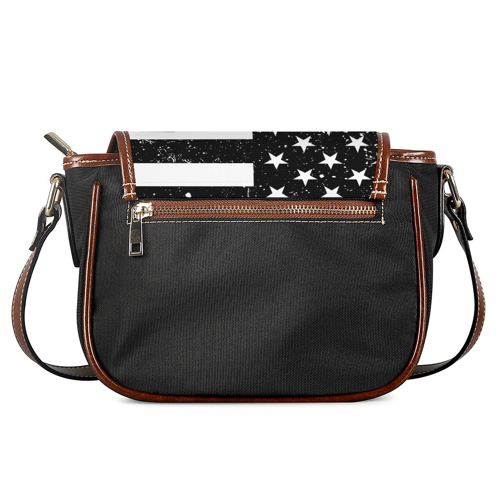 Monochrome Grunge American Flag Print Saddle Bag