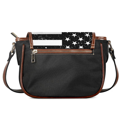 Monochrome Grunge American Flag Print Saddle Bag