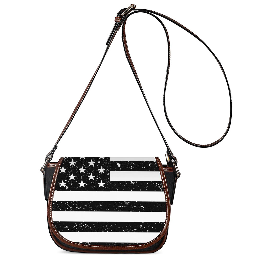 Monochrome Grunge American Flag Print Saddle Bag