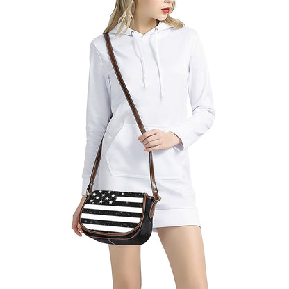 Monochrome Grunge American Flag Print Saddle Bag