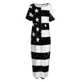 Monochrome Grunge American Flag Print Short Sleeve Long Nightdress
