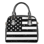 Monochrome Grunge American Flag Print Shoulder Handbag