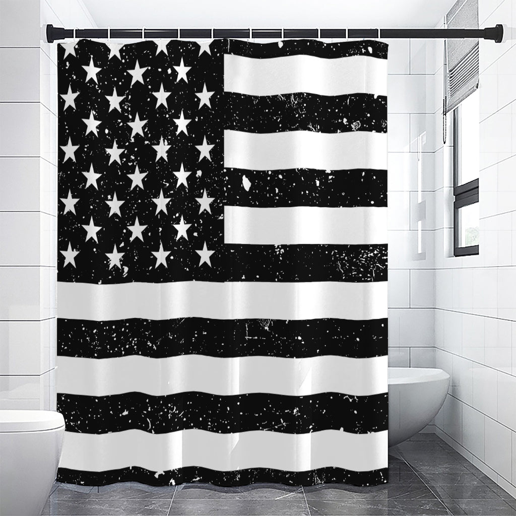 Monochrome Grunge American Flag Print Shower Curtain
