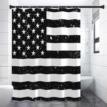 Monochrome Grunge American Flag Print Shower Curtain