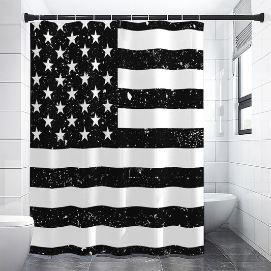 Monochrome Grunge American Flag Print Shower Curtain