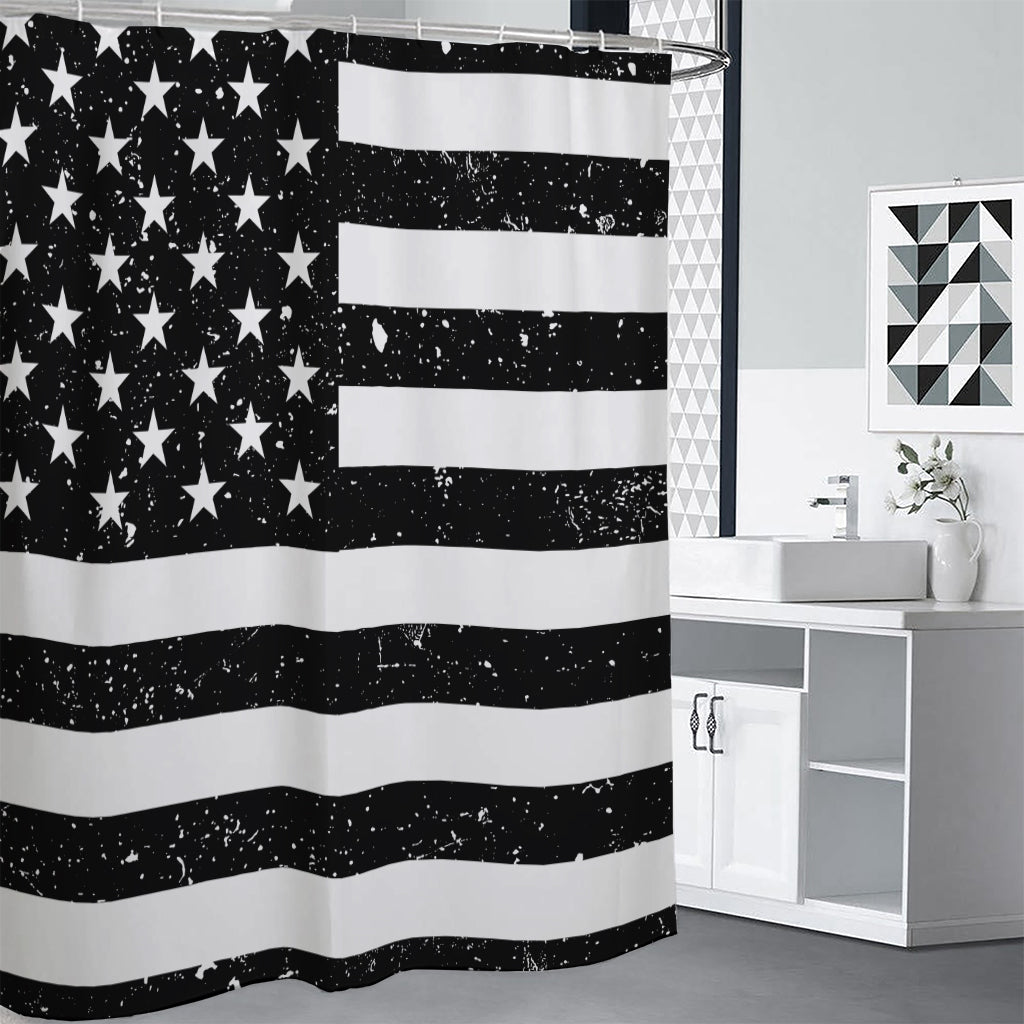Monochrome Grunge American Flag Print Shower Curtain