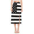 Monochrome Grunge American Flag Print Side Slit Midi Skirt