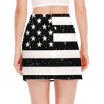 Monochrome Grunge American Flag Print Side Slit Mini Skirt