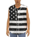 Monochrome Grunge American Flag Print Sleeveless Baseball Jersey
