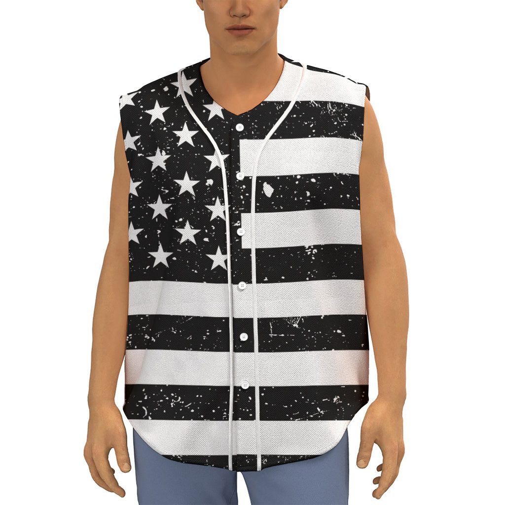 Monochrome Grunge American Flag Print Sleeveless Baseball Jersey