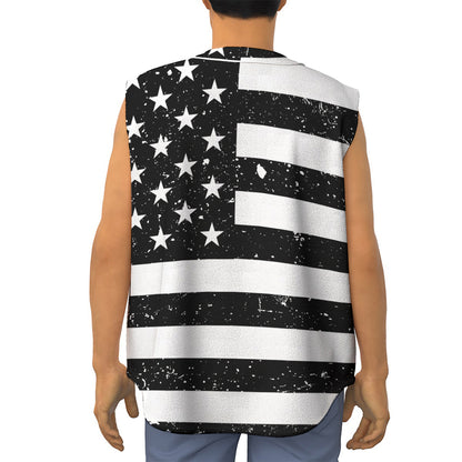 Monochrome Grunge American Flag Print Sleeveless Baseball Jersey