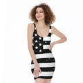 Monochrome Grunge American Flag Print Sleeveless Bodycon Dress