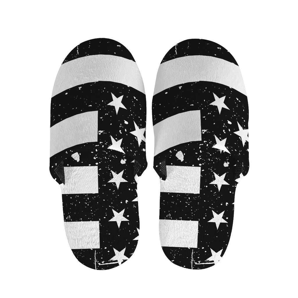 Monochrome Grunge American Flag Print Slippers