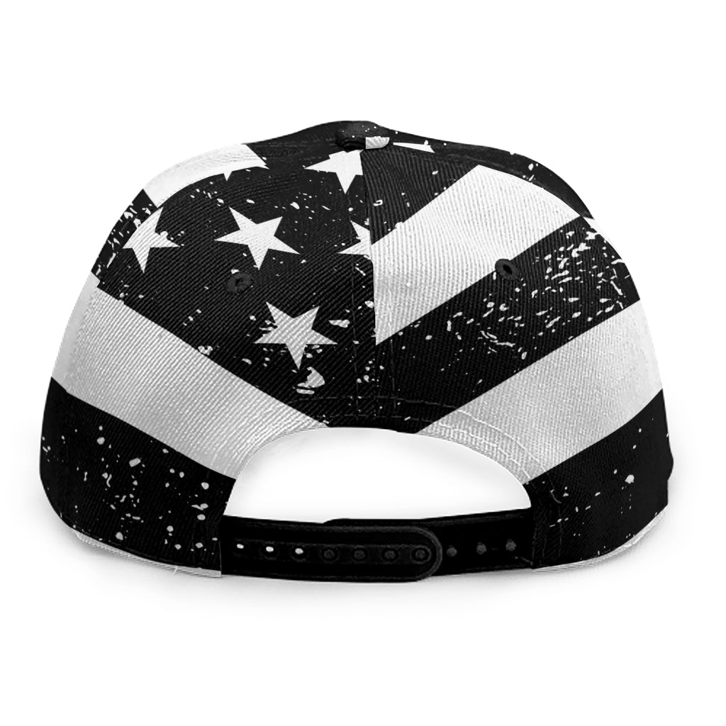 Monochrome Grunge American Flag Print Snapback Cap