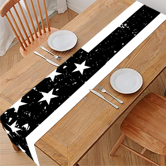 Monochrome Grunge American Flag Print Table Runner