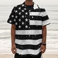 Monochrome Grunge American Flag Print Textured Short Sleeve Shirt