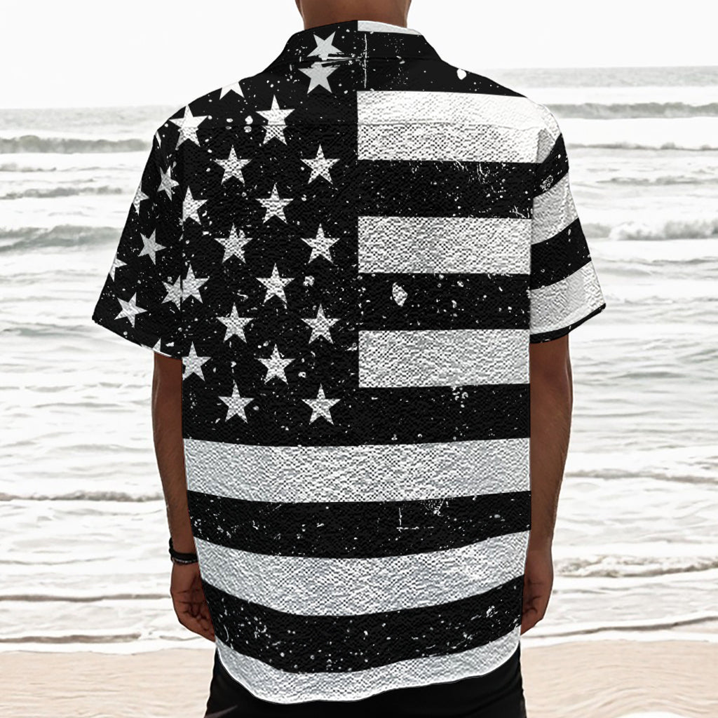 Monochrome Grunge American Flag Print Textured Short Sleeve Shirt