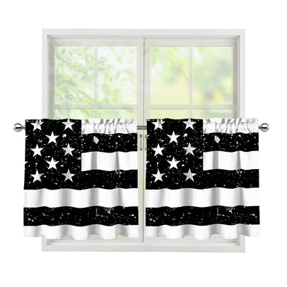 Monochrome Grunge American Flag Print Tier Curtains