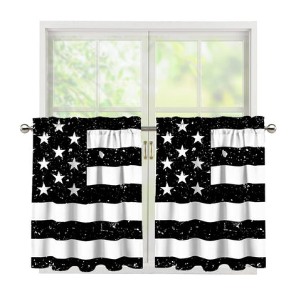 Monochrome Grunge American Flag Print Tier Curtains