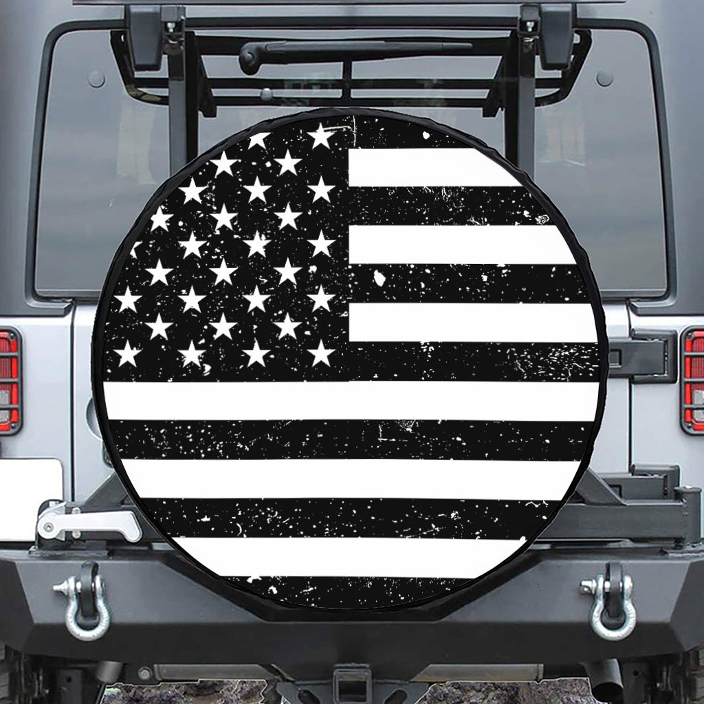 Monochrome Grunge American Flag Print Tire Cover