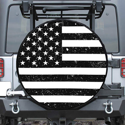 Monochrome Grunge American Flag Print Tire Cover