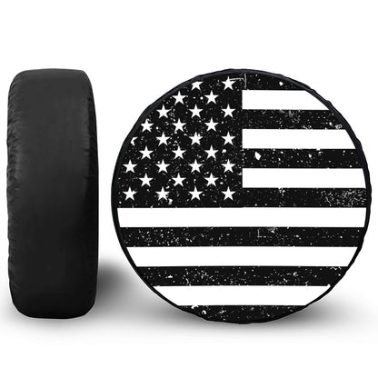 Monochrome Grunge American Flag Print Tire Cover