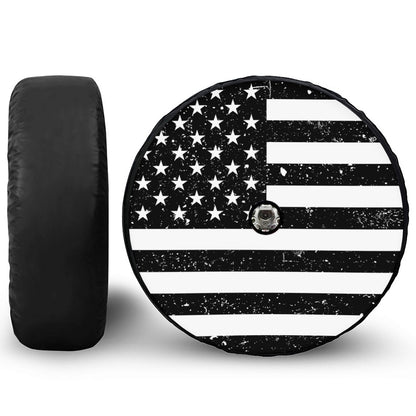 Monochrome Grunge American Flag Print Tire Cover With Camera Hole