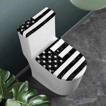 Monochrome Grunge American Flag Print Toilet Lid And Tank Cover Set