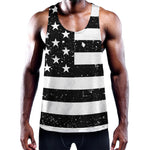 Monochrome Grunge American Flag Print Training Tank Top