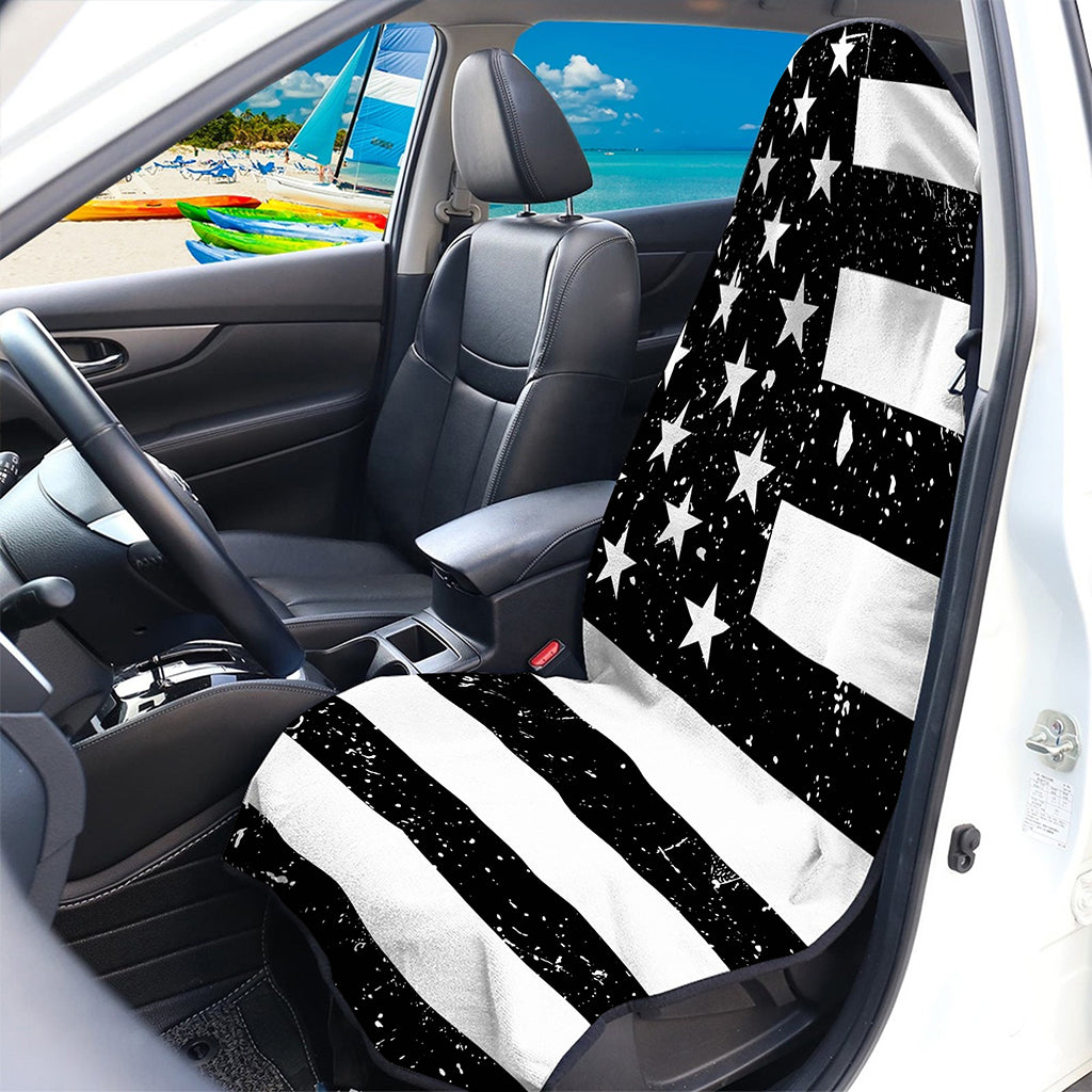 Monochrome Grunge American Flag Print Waterproof Car Seat Cover