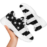 Monochrome Grunge American Flag Print White Chunky Shoes