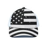 Monochrome Grunge American Flag Print White Mesh Trucker Cap