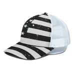 Monochrome Grunge American Flag Print White Mesh Trucker Cap