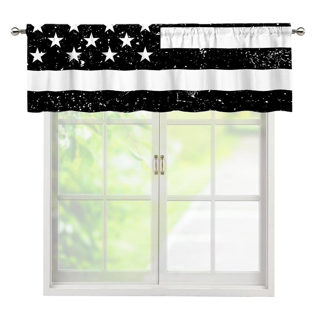 Monochrome Grunge American Flag Print Window Valance