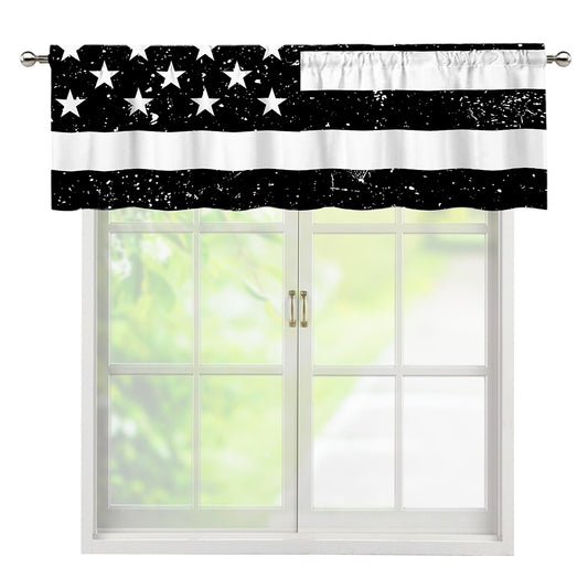 Monochrome Grunge American Flag Print Window Valance