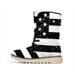 Monochrome Grunge American Flag Print Winter Boots