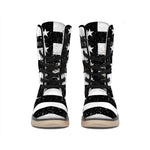 Monochrome Grunge American Flag Print Winter Boots