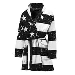 Monochrome Grunge American Flag Print Women's Bathrobe