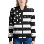 Monochrome Grunge American Flag Print Women's Bomber Jacket