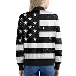 Monochrome Grunge American Flag Print Women's Bomber Jacket