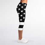 Monochrome Grunge American Flag Print Women's Capri Leggings