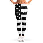 Monochrome Grunge American Flag Print Women's Leggings