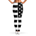 Monochrome Grunge American Flag Print Women's Leggings