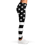 Monochrome Grunge American Flag Print Women's Leggings