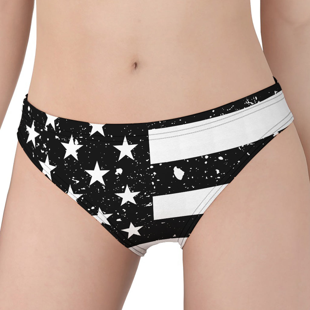 Monochrome Grunge American Flag Print Women's Panties