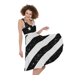Monochrome Grunge American Flag Print Women's Sleeveless Dress
