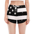 Monochrome Grunge American Flag Print Women's Split Running Shorts